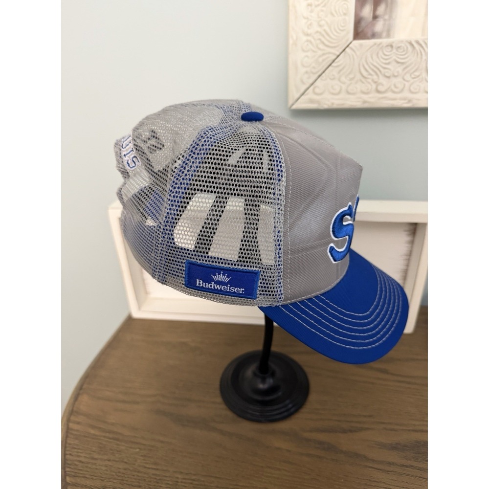 St. Louis Cardinals STL Trucker Hat Cap Grey Blue Mesh Adjustable Budweiser MLB - Picture 3 of 9
